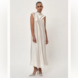 NWT HERSKIND Leroy Asymmetric Midi Dress in Off White - Size Small